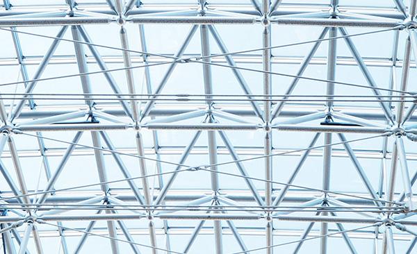 Interior of corporate building made of glass and steel