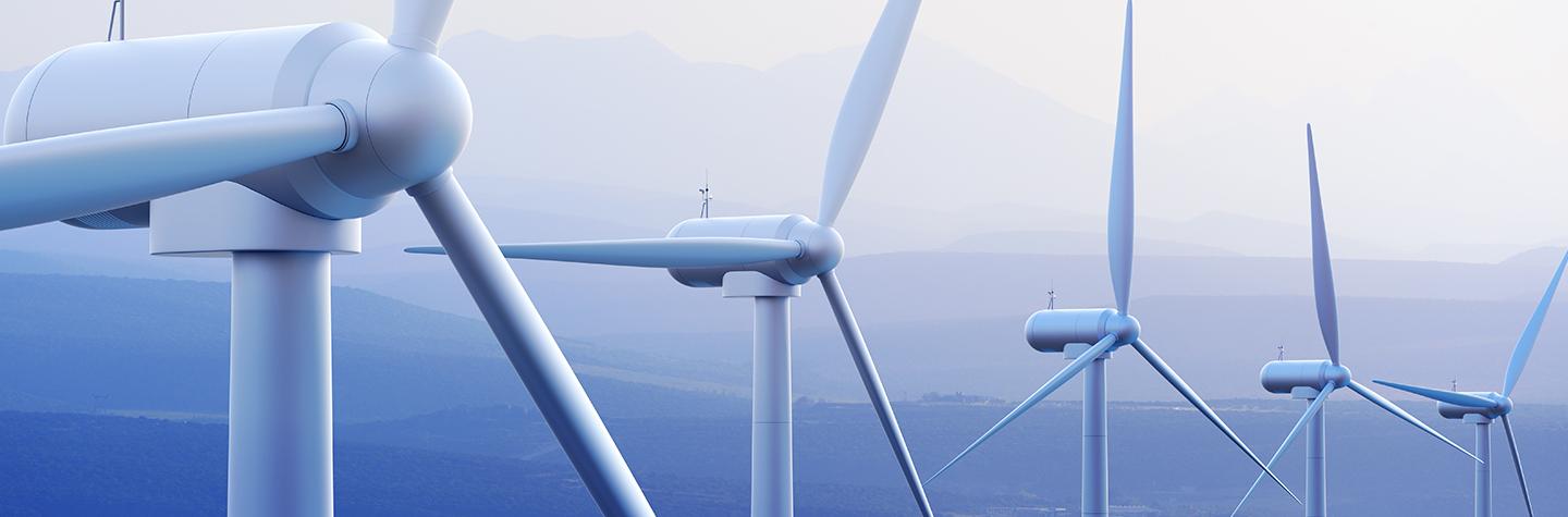 A line of energy generating windmills