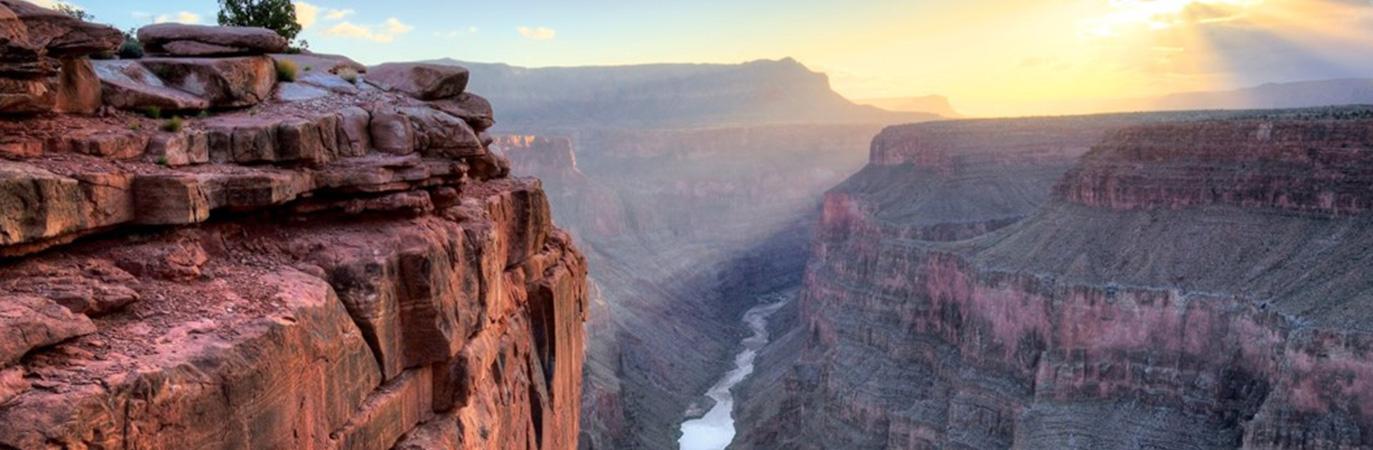 A river flowing between a canyon